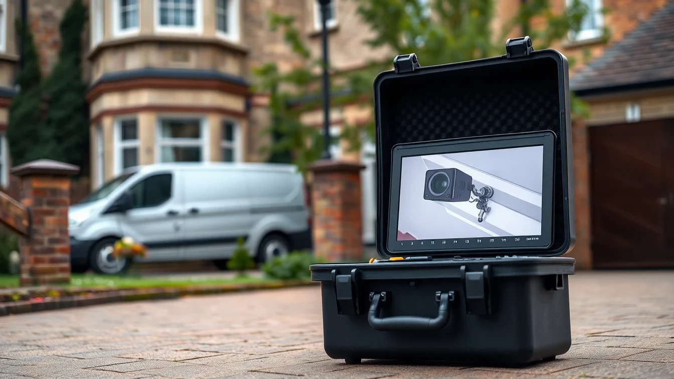 CCTV drain survey monitor on a residential driveway
