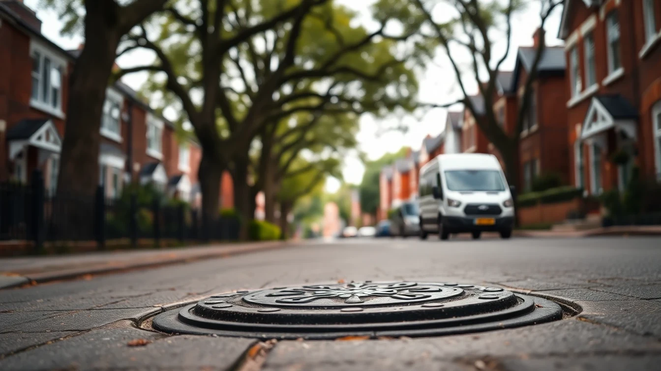 Cast-iron manhole cover on a Reading Berkshire residential street
